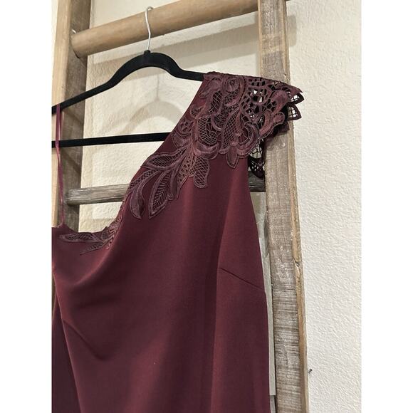 TED BAKER London Jalis Lace One-Shoulder Burgundy Dress Size 3 NEW - Picture 4 of 11